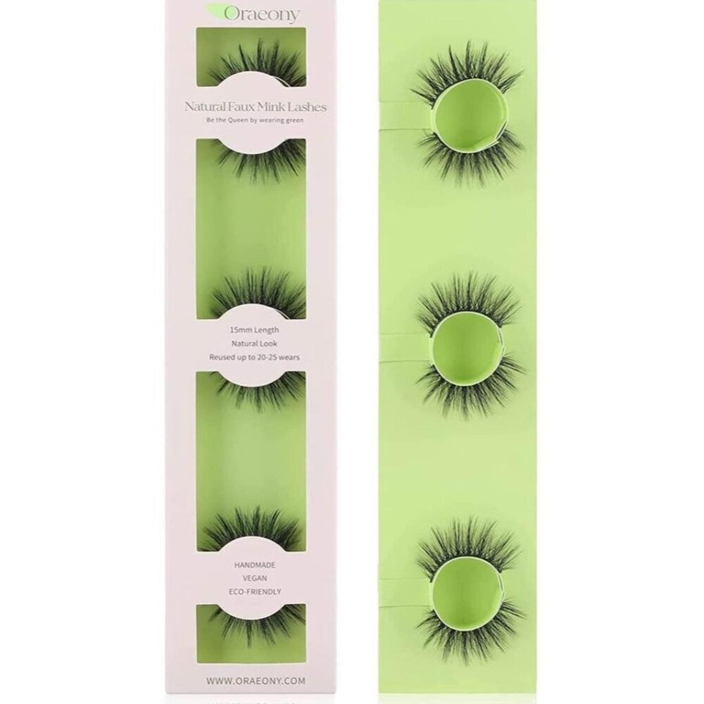 NEW Natural Faux Mink 6 Piece False Eyelashes 15 mm Vegan Multi Layered H3